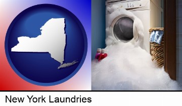 a washing machine with overflowing soap suds in a laundry in New York, NY